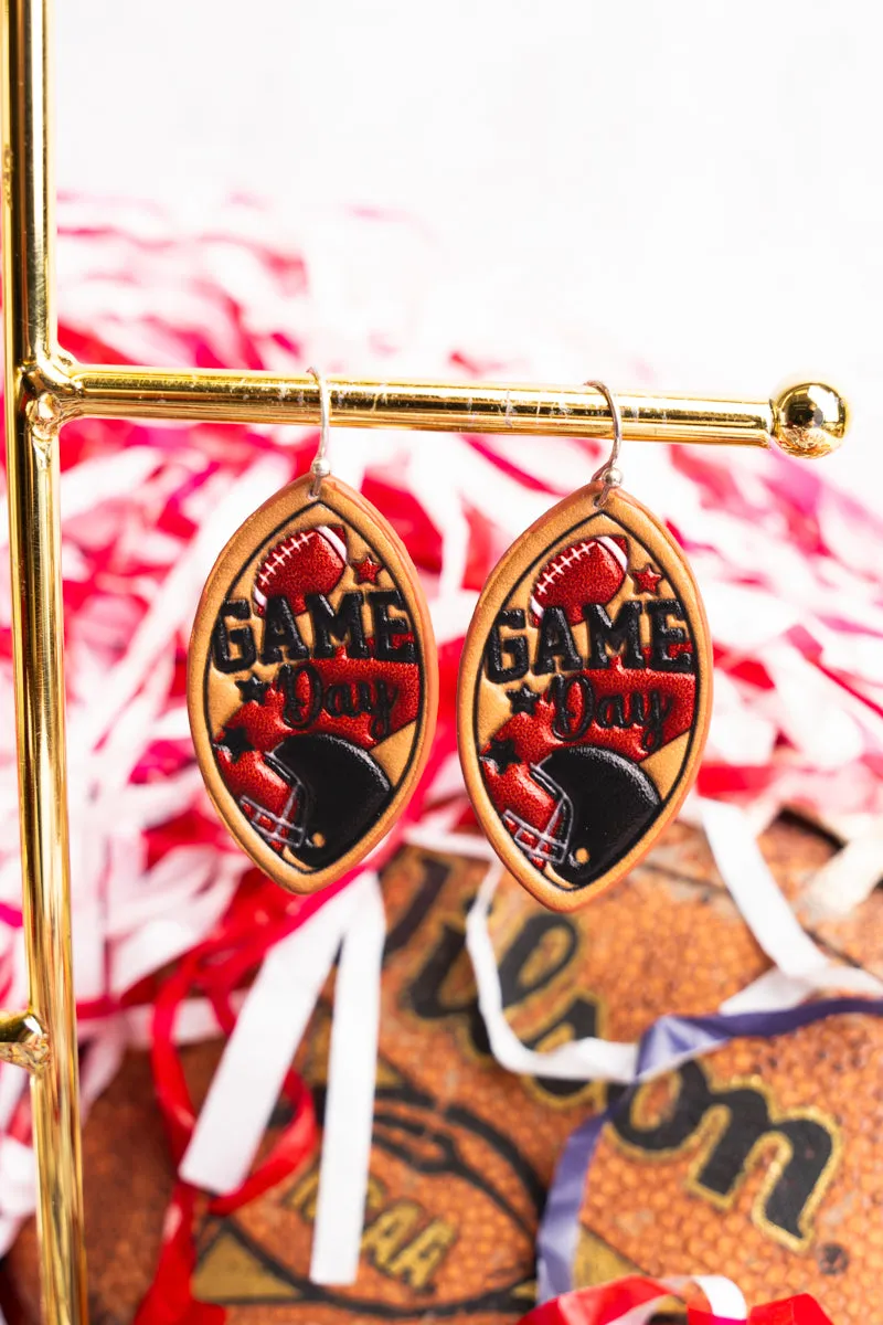 Black and Red Football Gameday Embossed Faux Leather Earrings