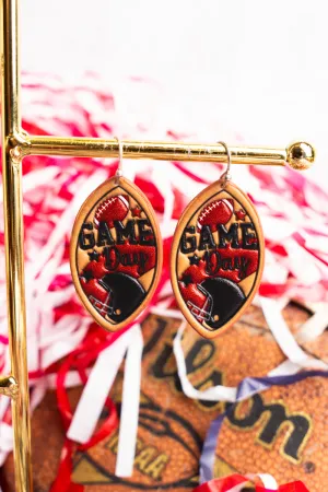 Black and Red Football Gameday Embossed Faux Leather Earrings