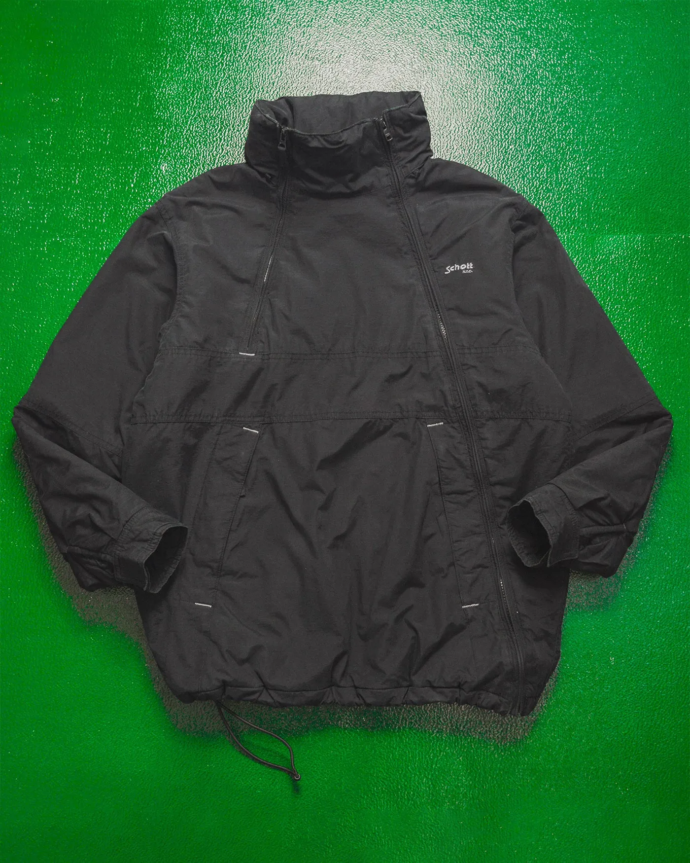 Black Dual Zip Asymmetrical Quilted Jacket w Packable Hood (~M~)