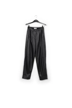 Black faux leather baggy-fit pants