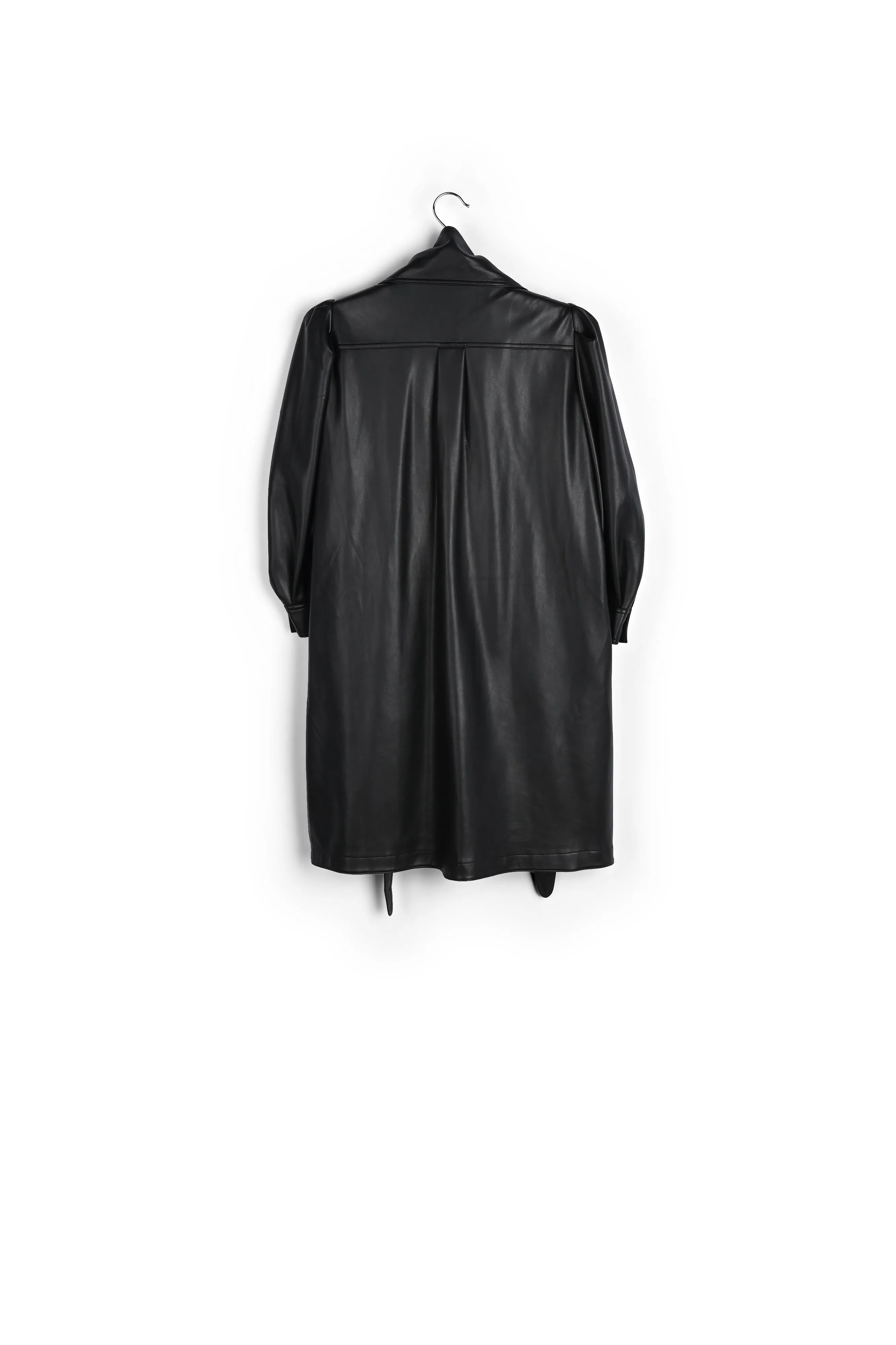 Black faux leather belted mini dress