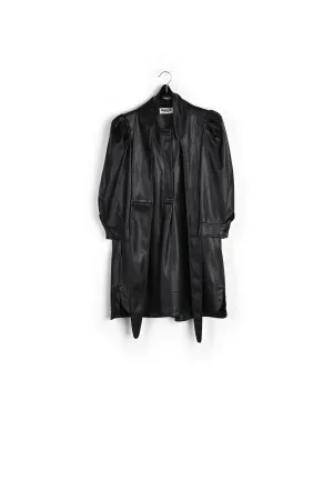 Black faux leather belted mini dress