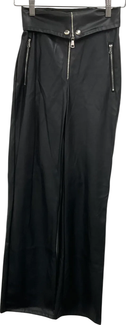 Black Faux Leather Fold Over Trousers UK S