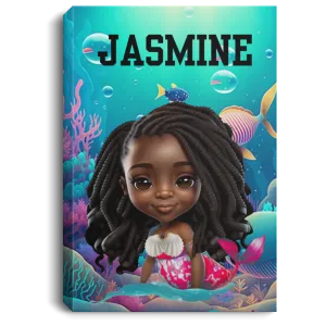 Black Girl Mermaid Personalized Canvas .75in Frame