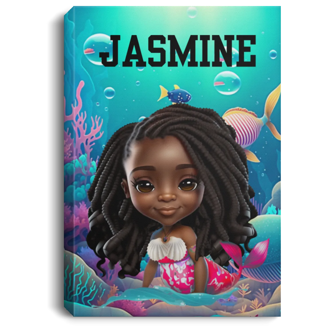Black Girl Mermaid Personalized Canvas .75in Frame