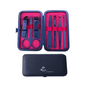 Black Gun Metal Chrome wiith Black Matte Mens Manicure Pedicure Kit - 7 piece Grooming Kit with travel Case