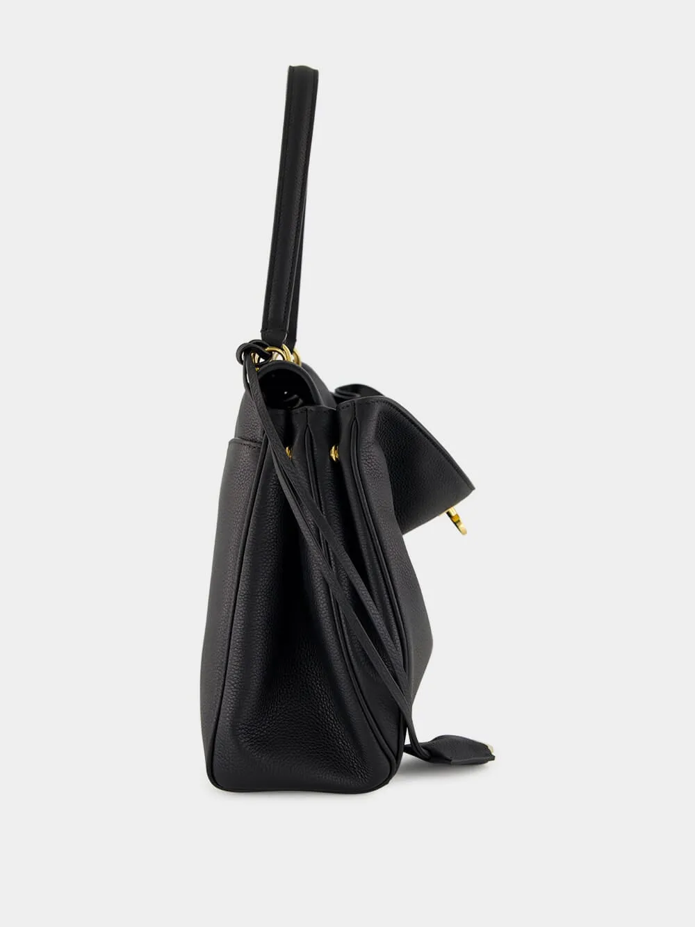 Black Medium Rodeo Grained Calfskin Handbag