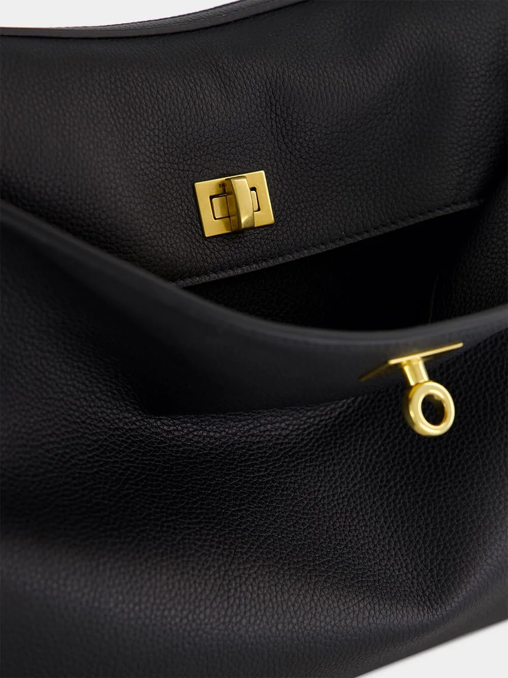 Black Medium Rodeo Grained Calfskin Handbag