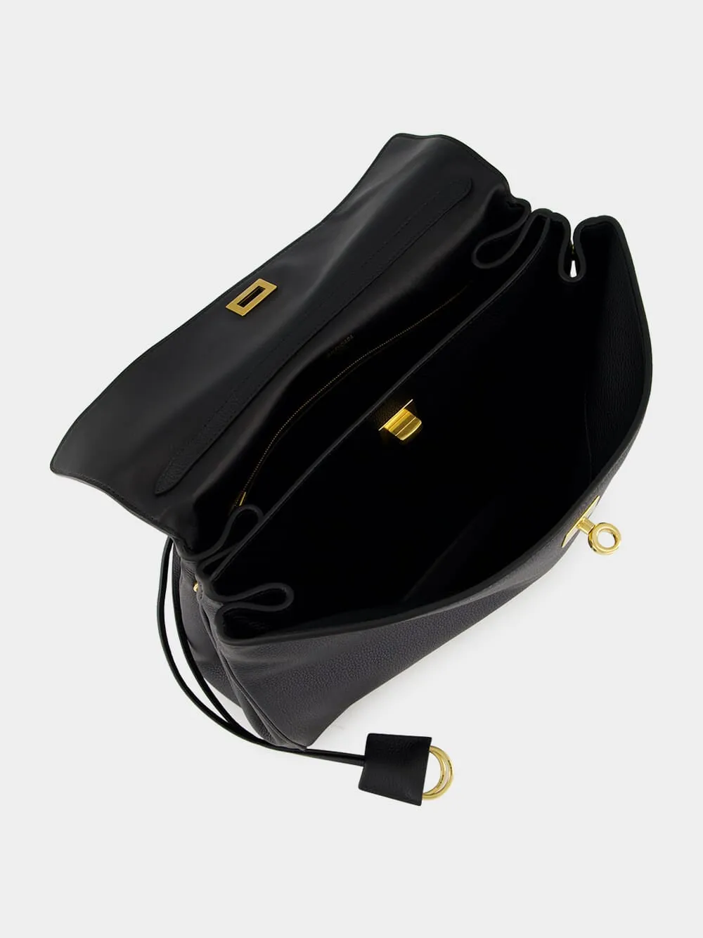 Black Medium Rodeo Grained Calfskin Handbag