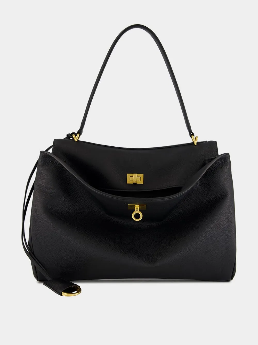 Black Medium Rodeo Grained Calfskin Handbag