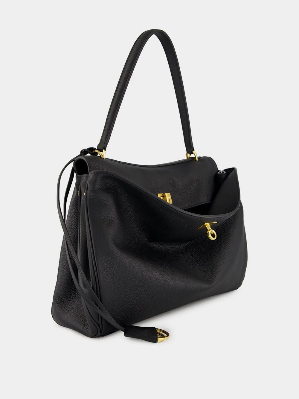 Black Medium Rodeo Grained Calfskin Handbag
