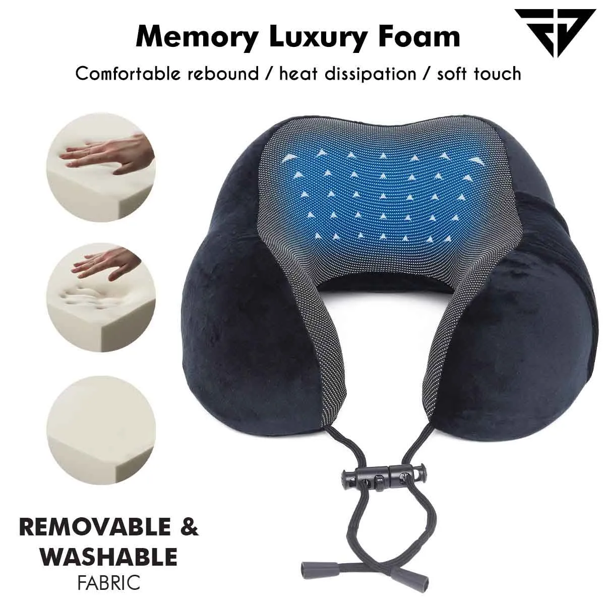 Black Memory Foam Travel Neck Support Pillow, Eye Mask, Noise Isolating EarPlugs Combo