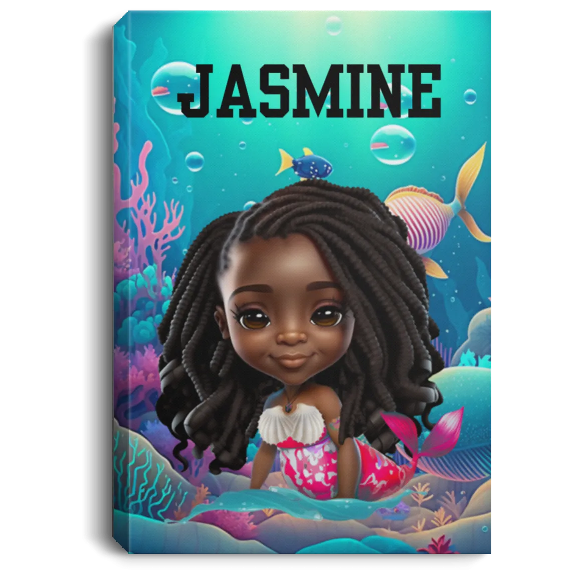 Black Mermaid  Portrait Canvas .75in Frame