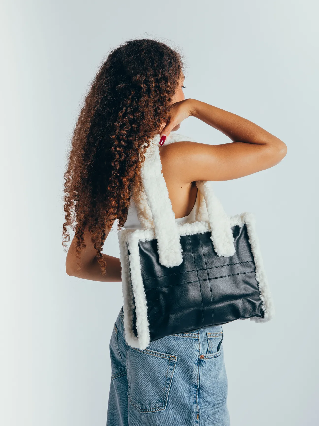Black PU Bag With Faux Fur Trim