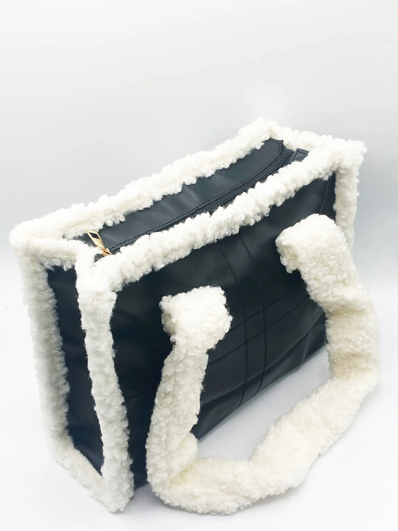 Black PU Bag With Faux Fur Trim