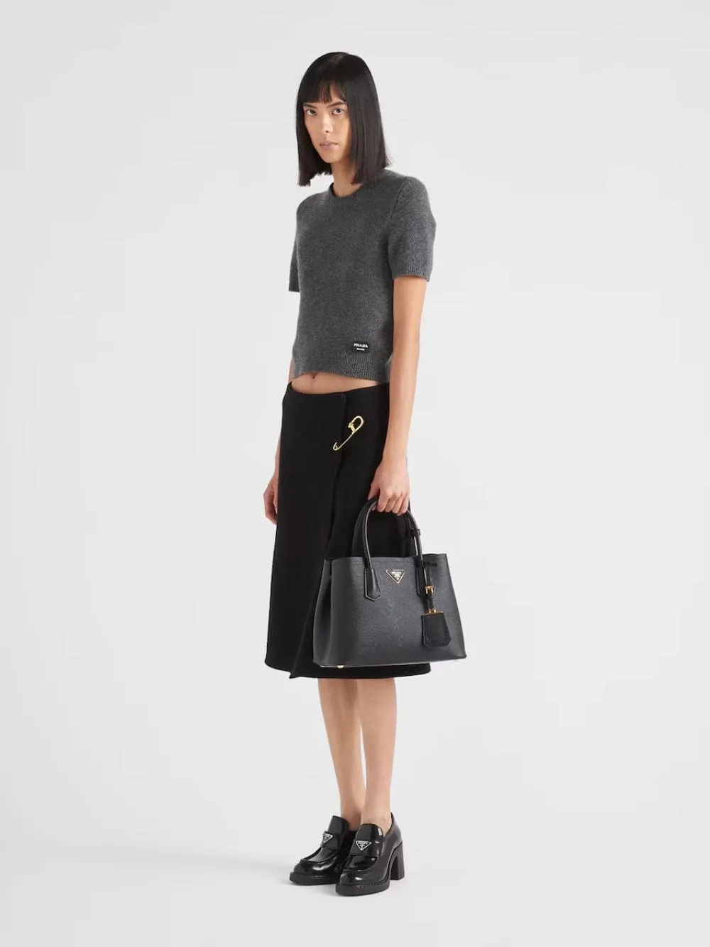 Black Small Saffiano Leather Double Bag