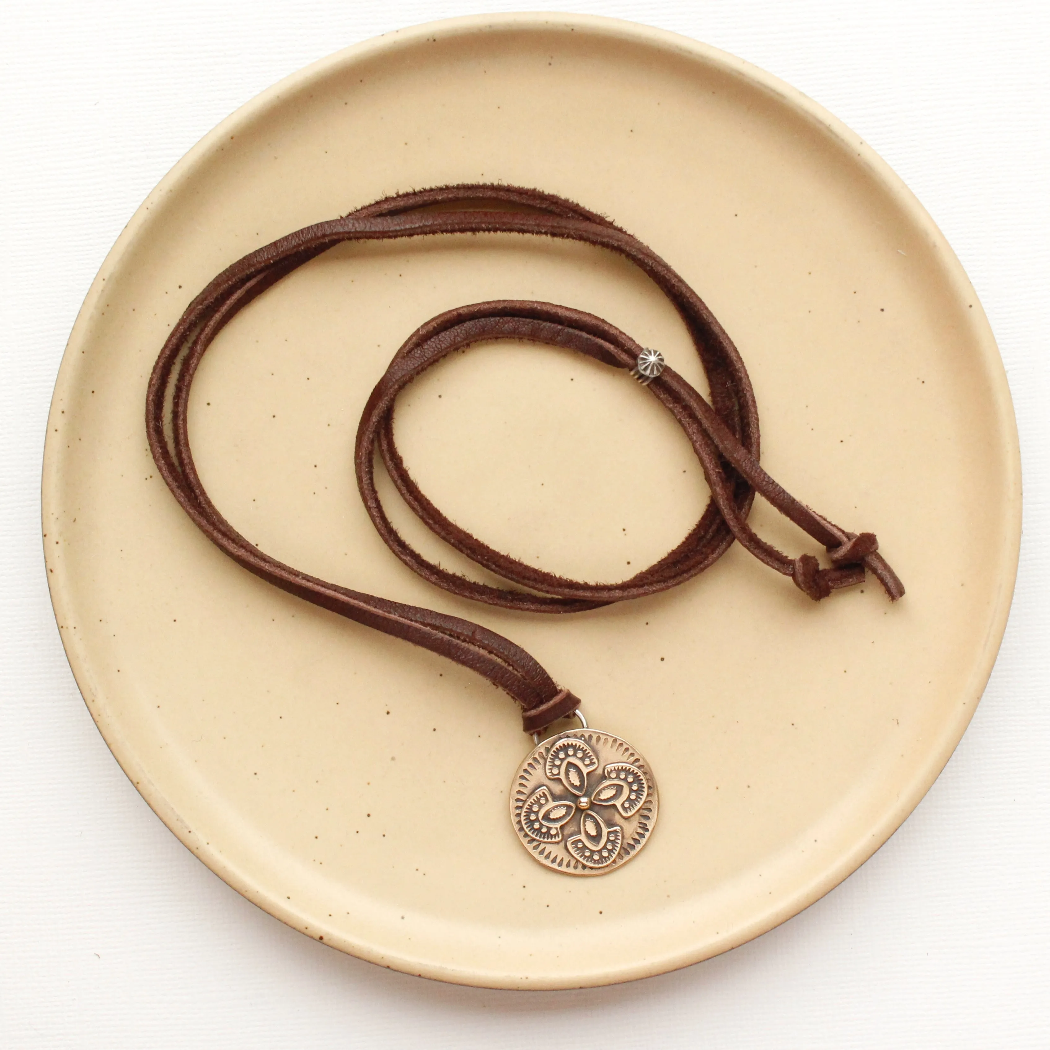 Bronze Wanderer Medallion Adjustable Leather Necklace