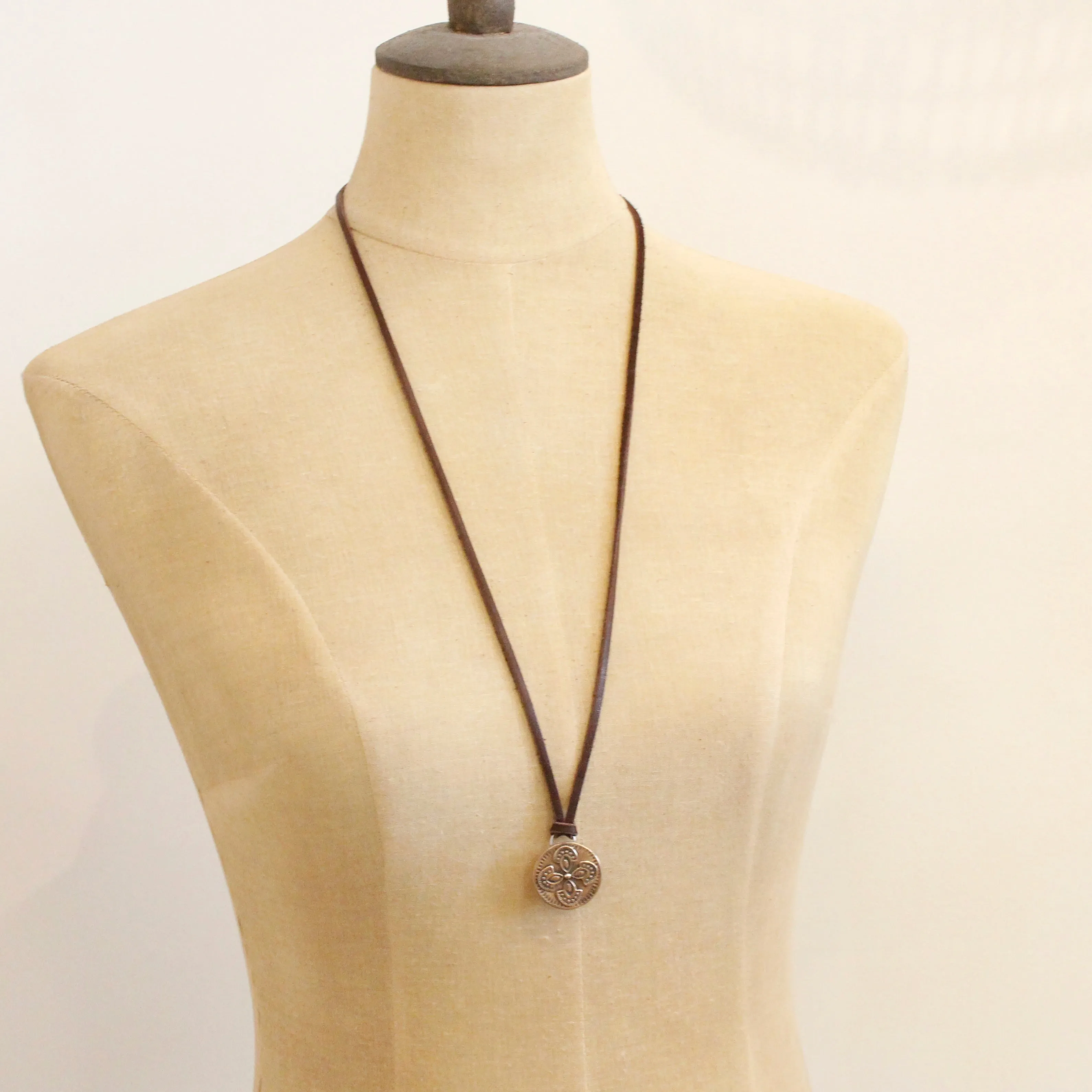 Bronze Wanderer Medallion Adjustable Leather Necklace