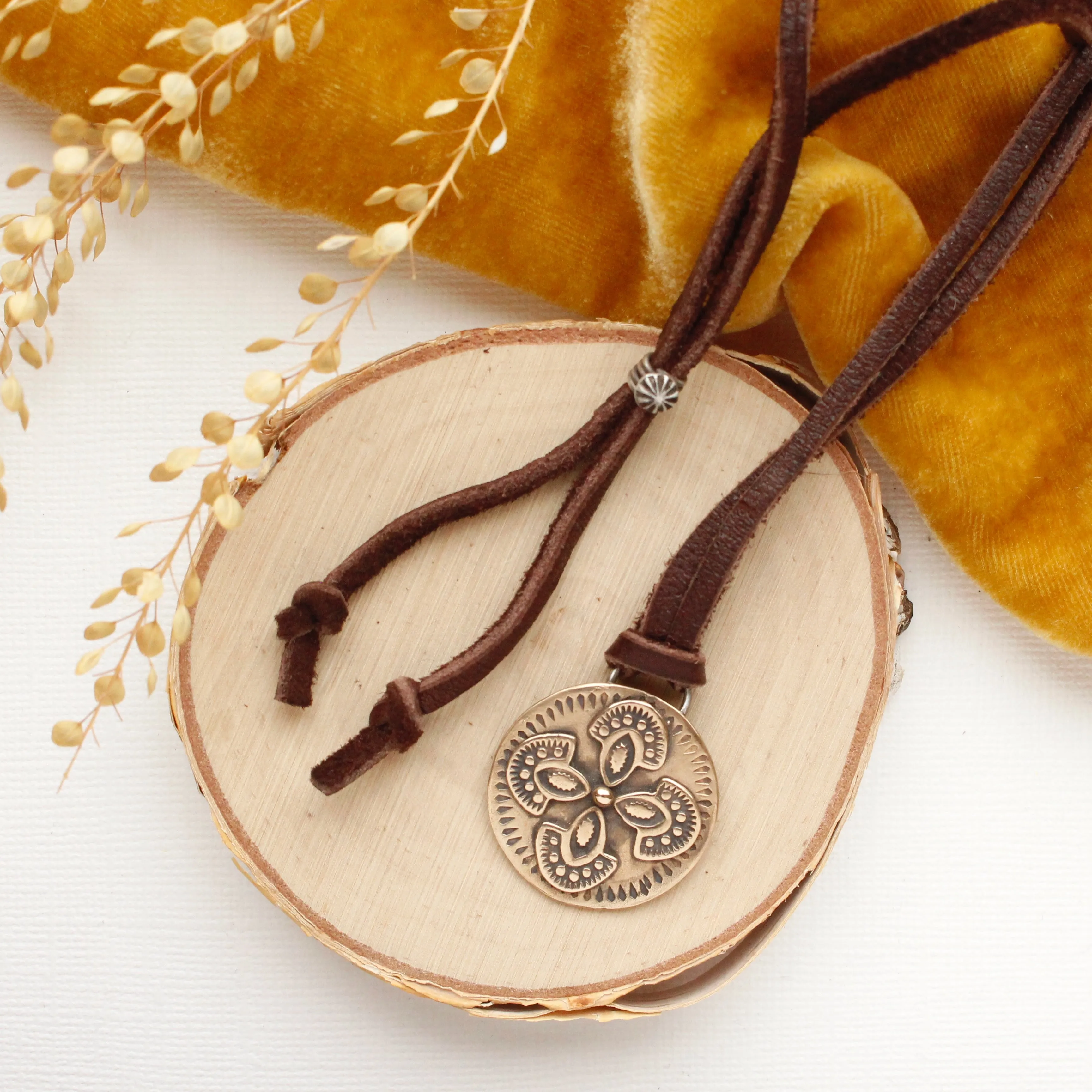 Bronze Wanderer Medallion Adjustable Leather Necklace