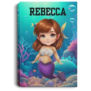Brown Hair Mermaid Personalized Canvas .75in Frame