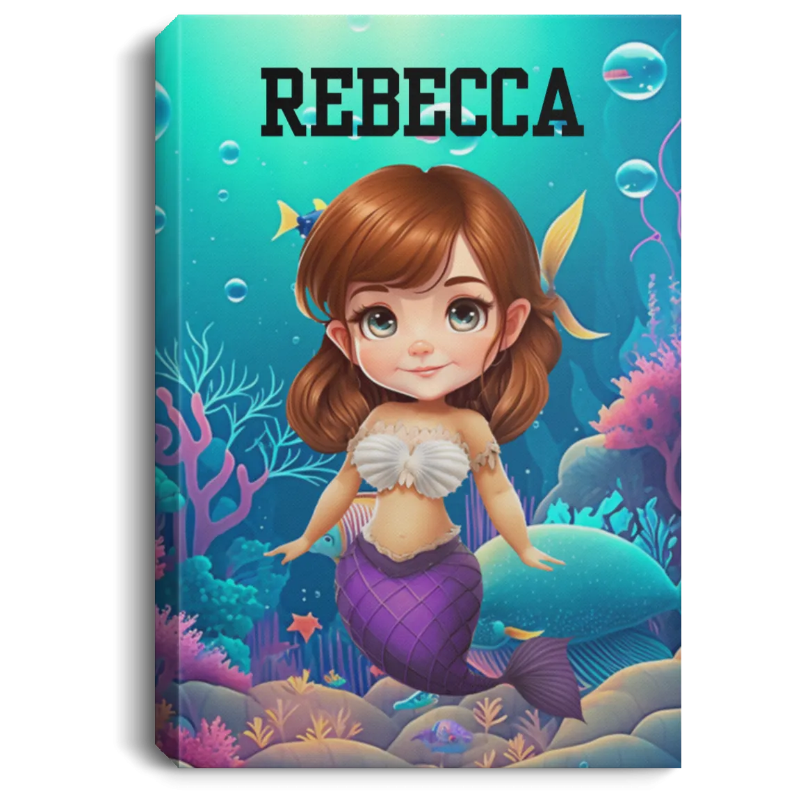 Brown Hair Mermaid Personalized Canvas .75in Frame