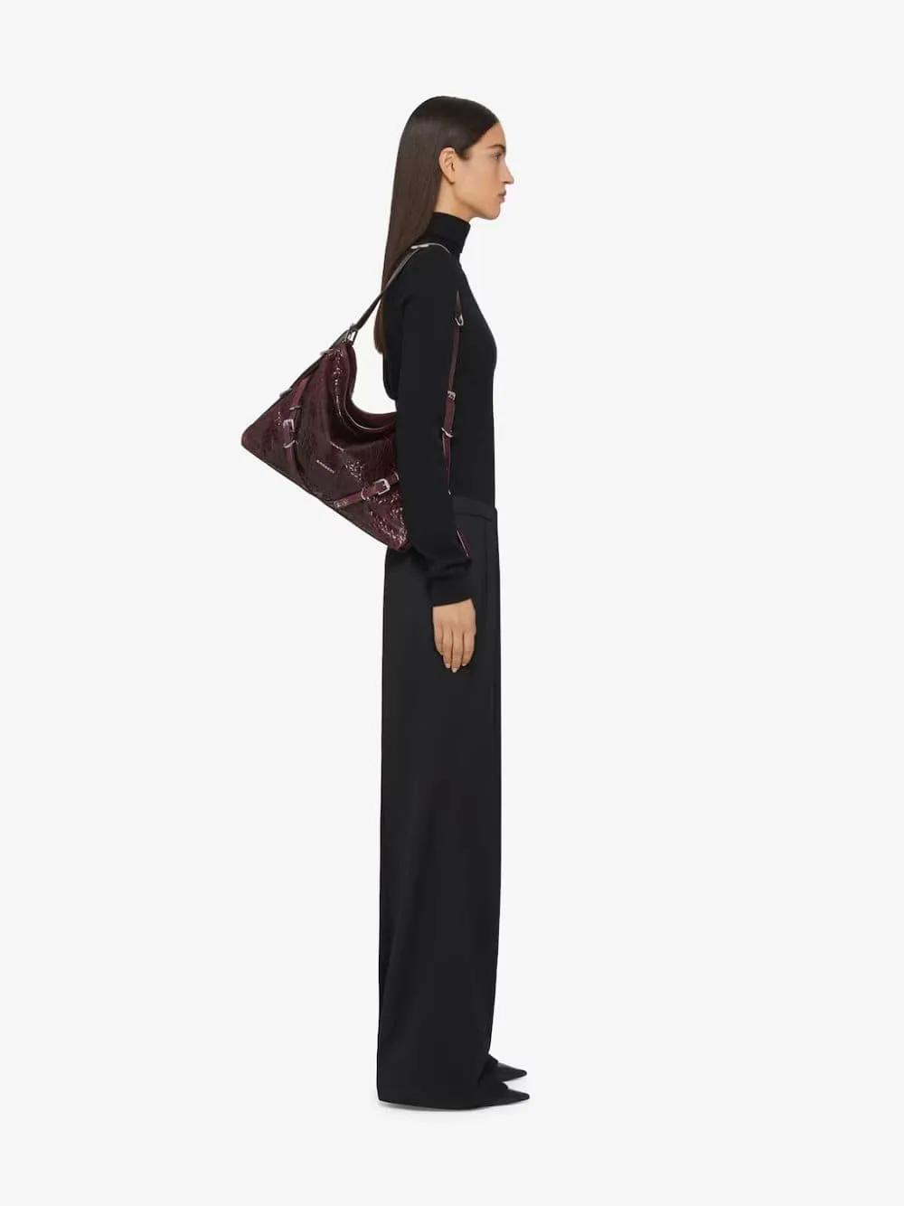 Burgundy Medium Voyou Leather Shoulder Bag