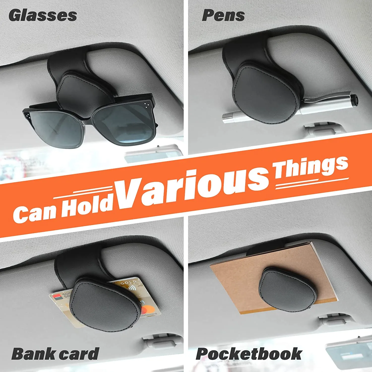 [Buy And Get Free Sunglasses] Sunglasses Holders for Car Sun Visor, Magnetic Leather Glasses Eyeglass Hanger Clip for Car, Ticket Card Clip Eyeglasses Mount, Car Visor Accessories