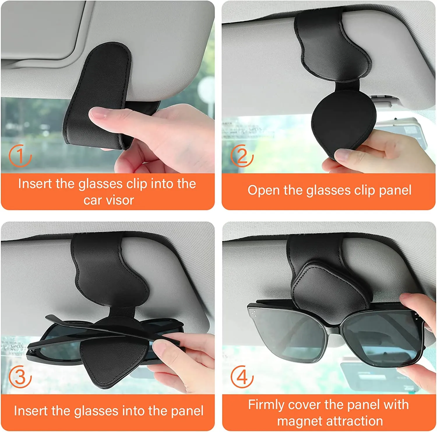 [Buy And Get Free Sunglasses] Sunglasses Holders for Car Sun Visor, Magnetic Leather Glasses Eyeglass Hanger Clip for Car, Ticket Card Clip Eyeglasses Mount, Car Visor Accessories