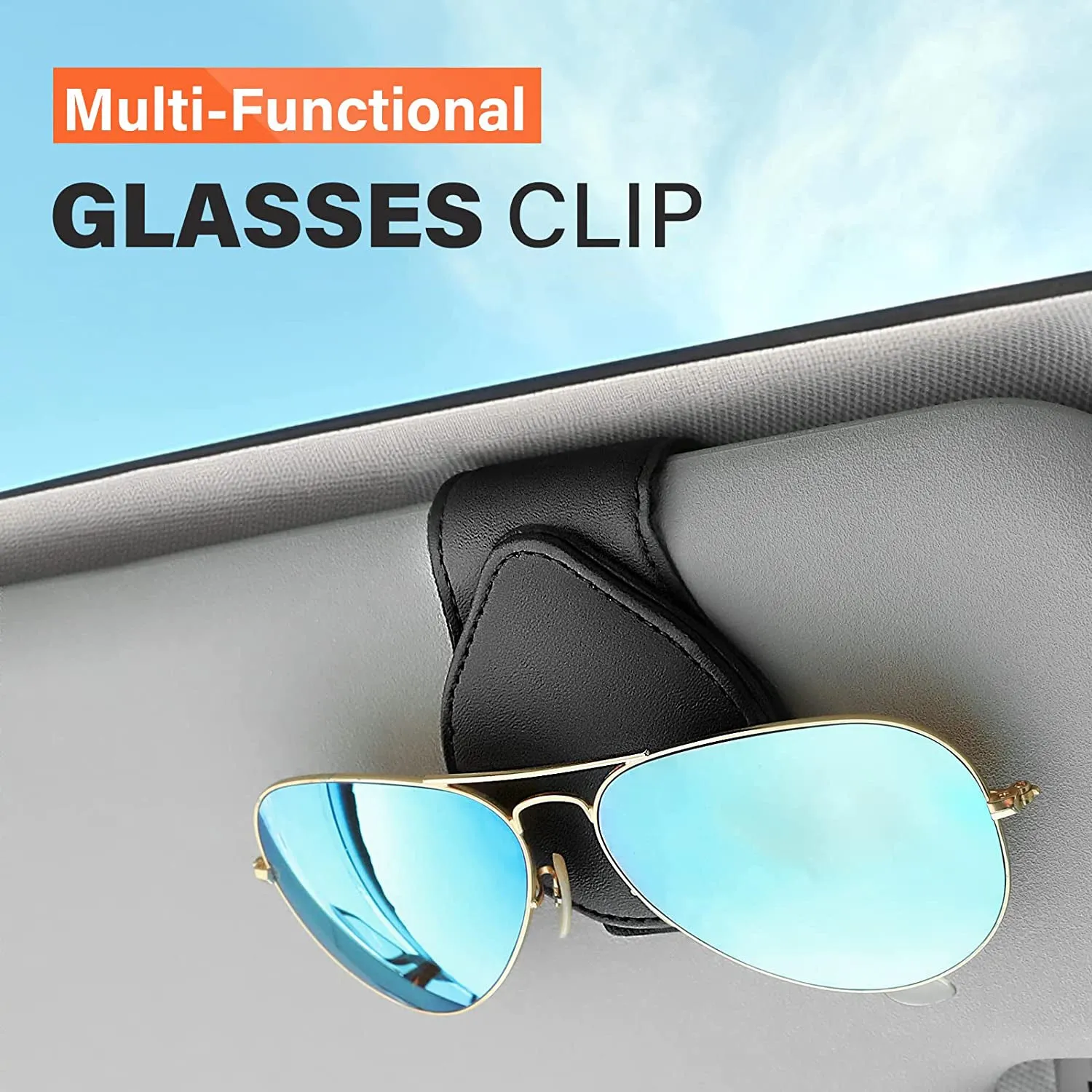 [Buy And Get Free Sunglasses] Sunglasses Holders for Car Sun Visor, Magnetic Leather Glasses Eyeglass Hanger Clip for Car, Ticket Card Clip Eyeglasses Mount, Car Visor Accessories