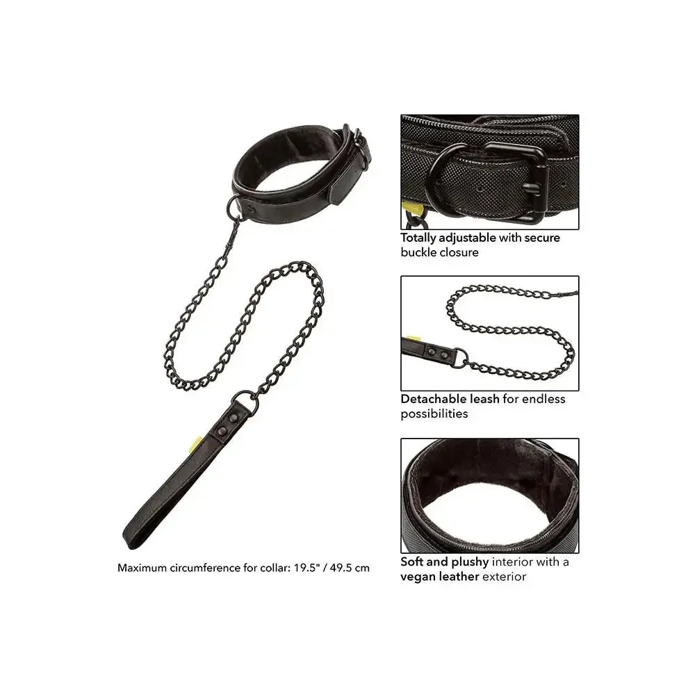 California Erotic Black Faux Leather Bdsm Bondage Collar and Leash