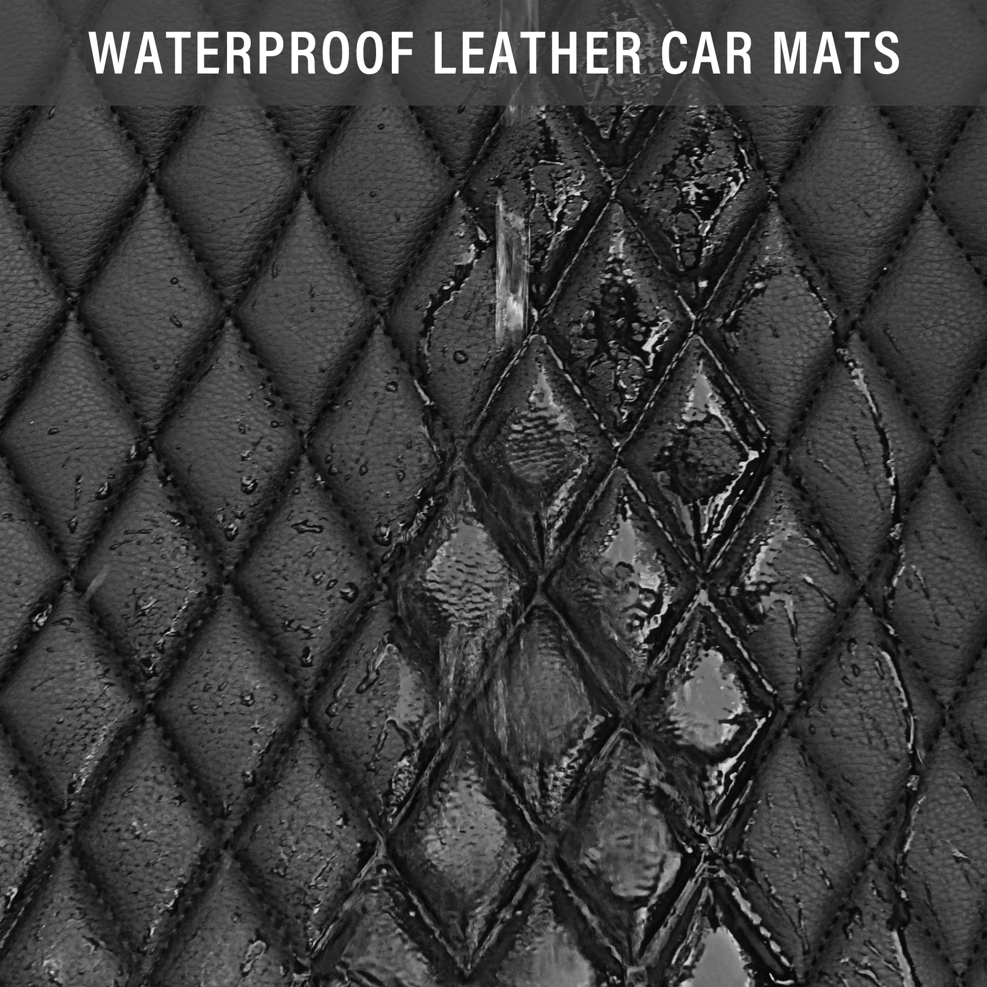 CAR PASS Leather Car Mats, Shining Diamond Anti Slip Floor Mats for Women, 5pcs Black Silver