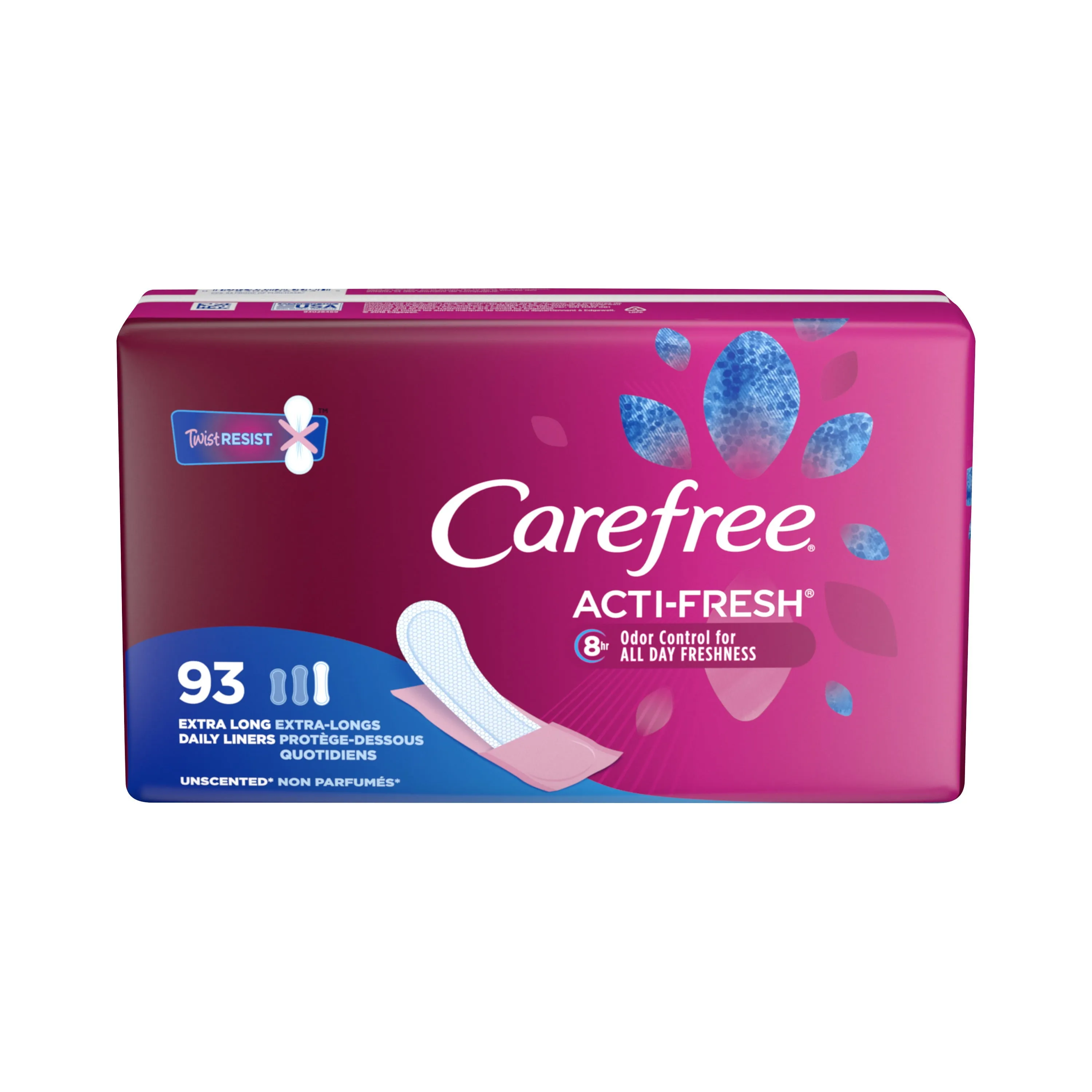 Carefree Acti-Fresh Thin Panty Liners, Extra Long, 93 Count