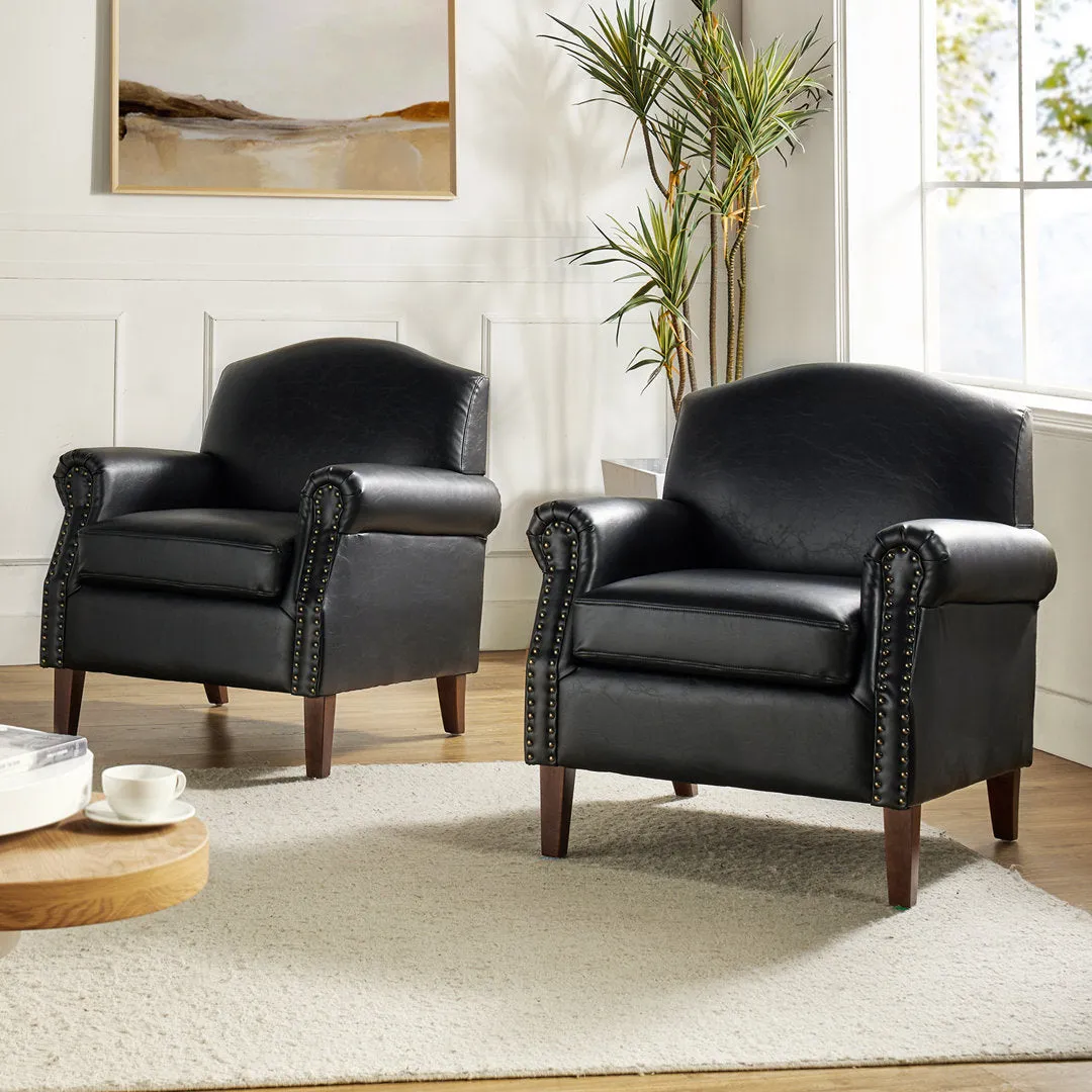 Cashel 31" W Faux Leather Armchair（Set of 2) Lark Manor™ Leather Type: Black Faux Leather