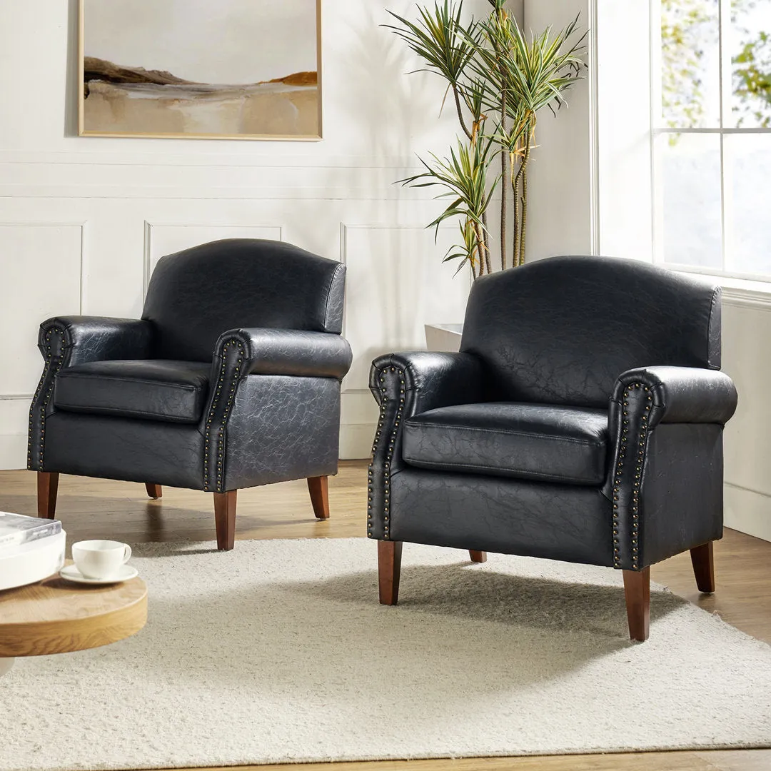 Cashel 31" W Faux Leather Armchair（Set of 2) Lark Manor™ Leather Type: Navy Faux Leather