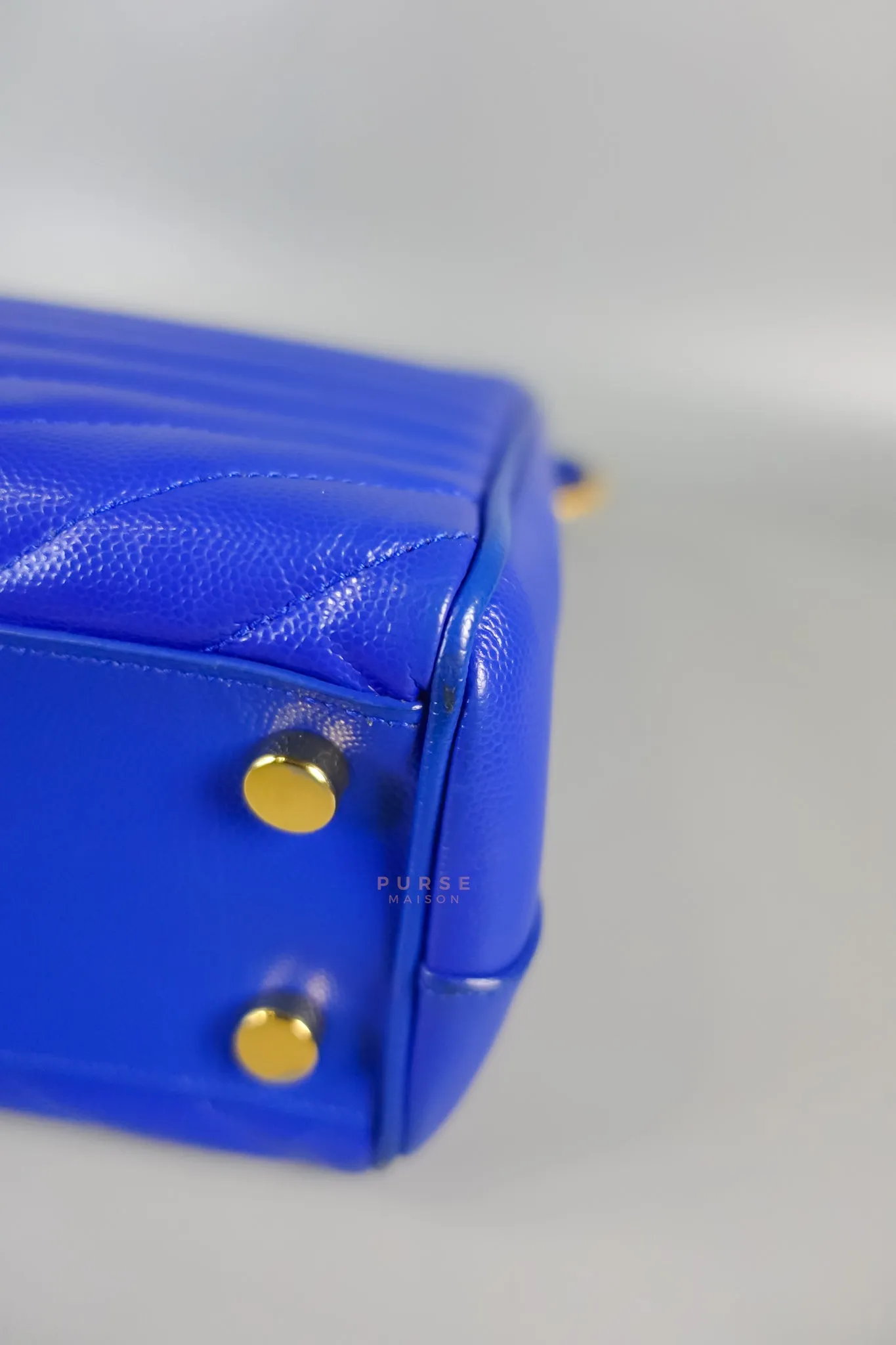 Cassandre Electric Blue Chevrone Quilted Leather Chain Bag