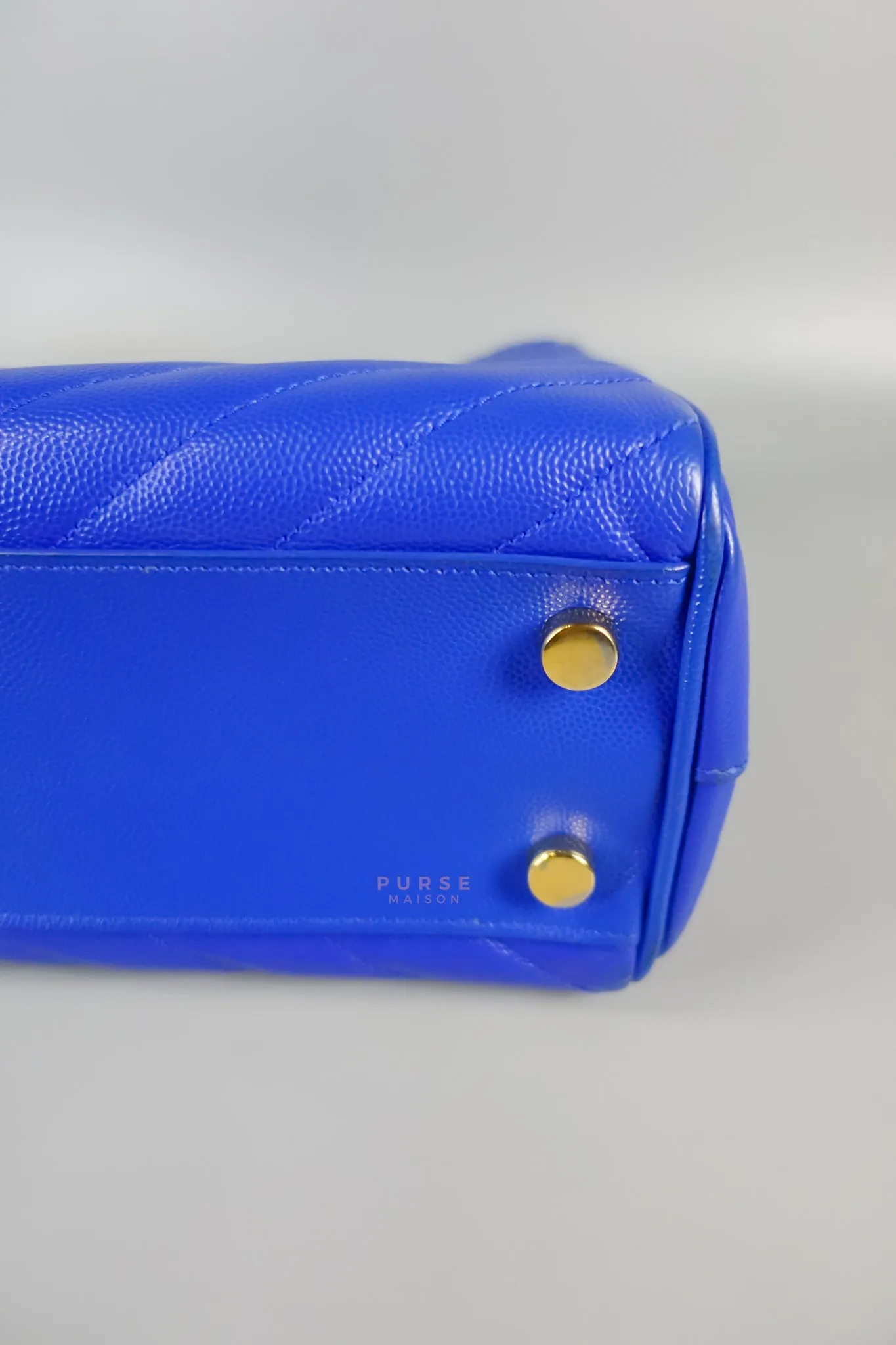 Cassandre Electric Blue Chevrone Quilted Leather Chain Bag