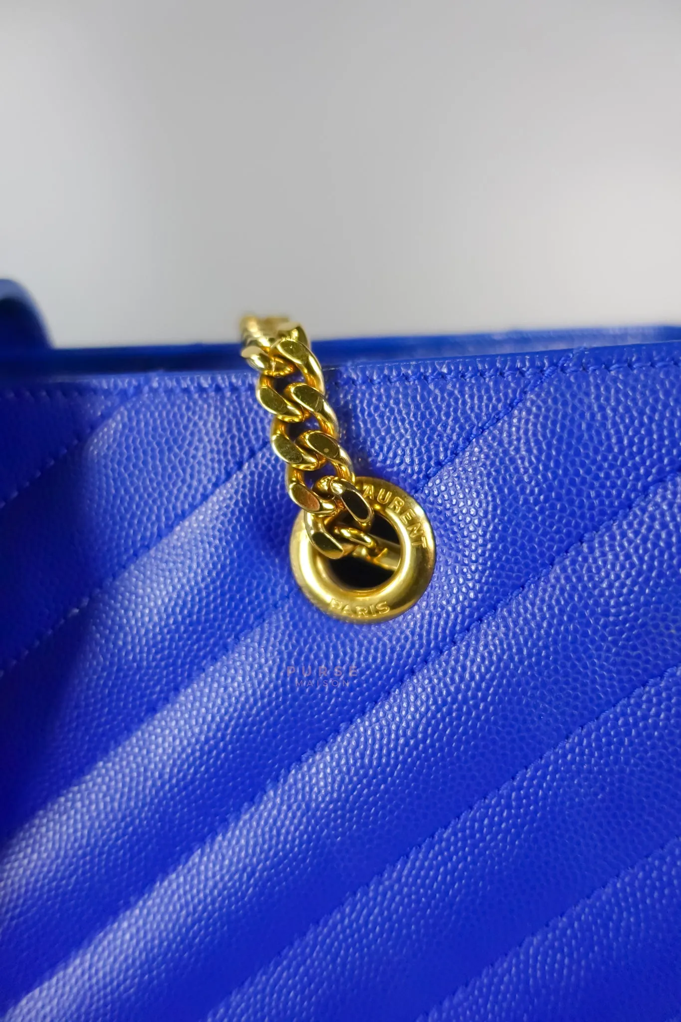 Cassandre Electric Blue Chevrone Quilted Leather Chain Bag