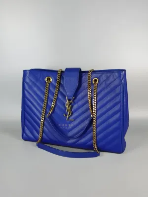 Cassandre Electric Blue Chevrone Quilted Leather Chain Bag