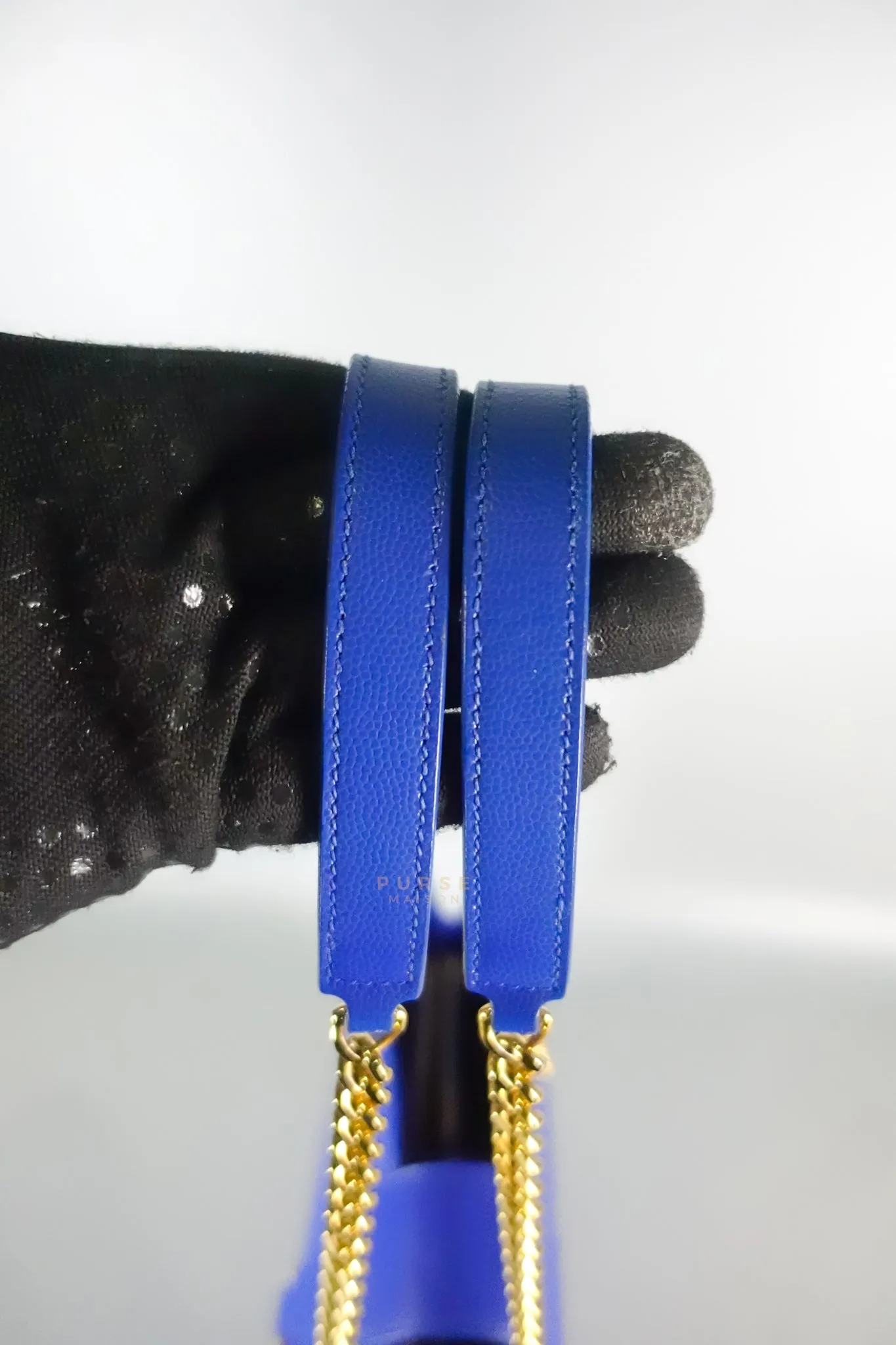Cassandre Electric Blue Chevrone Quilted Leather Chain Bag