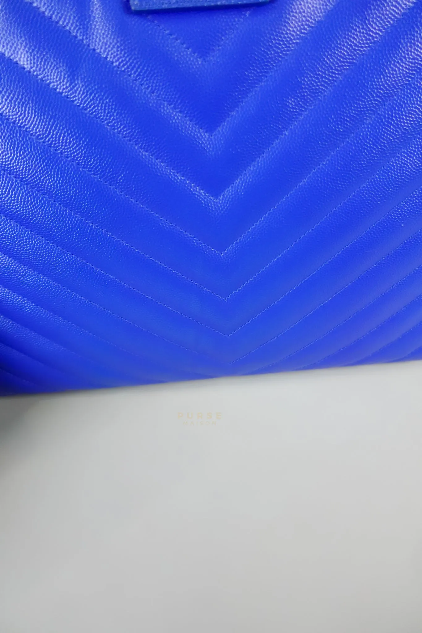 Cassandre Electric Blue Chevrone Quilted Leather Chain Bag