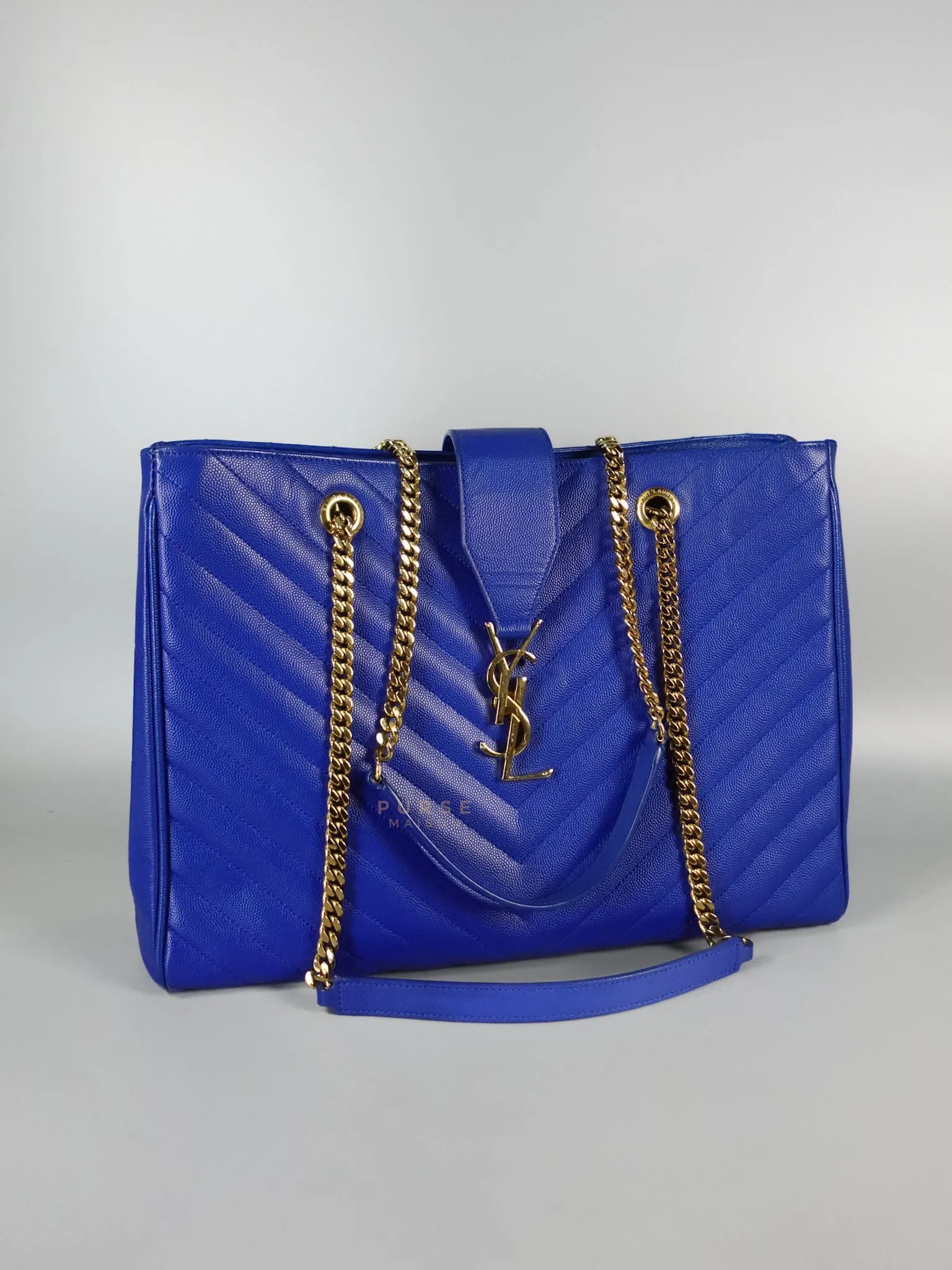 Cassandre Electric Blue Chevrone Quilted Leather Chain Bag
