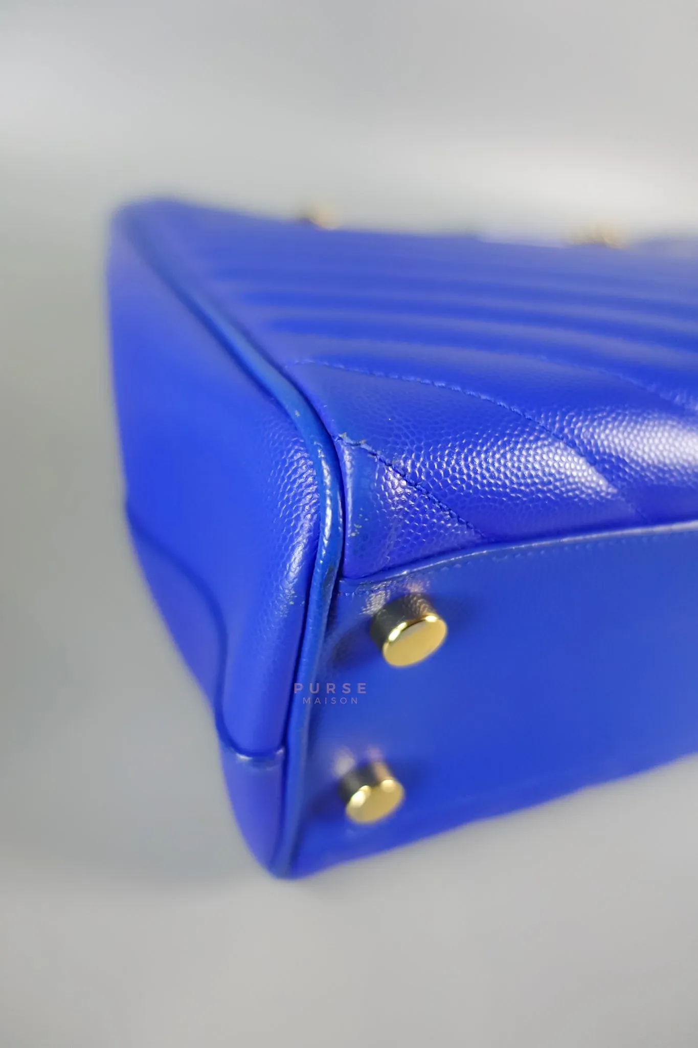 Cassandre Electric Blue Chevrone Quilted Leather Chain Bag