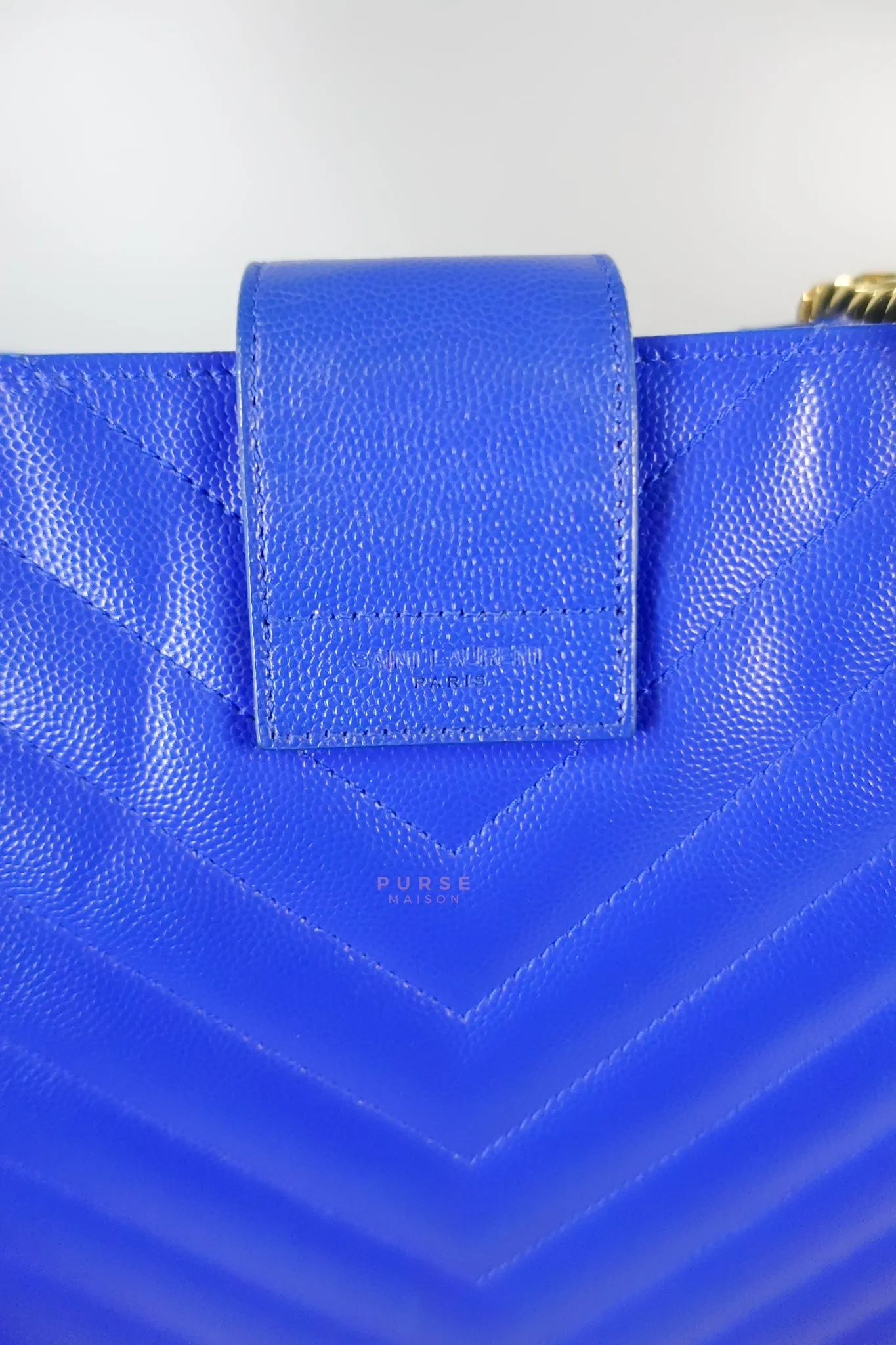 Cassandre Electric Blue Chevrone Quilted Leather Chain Bag
