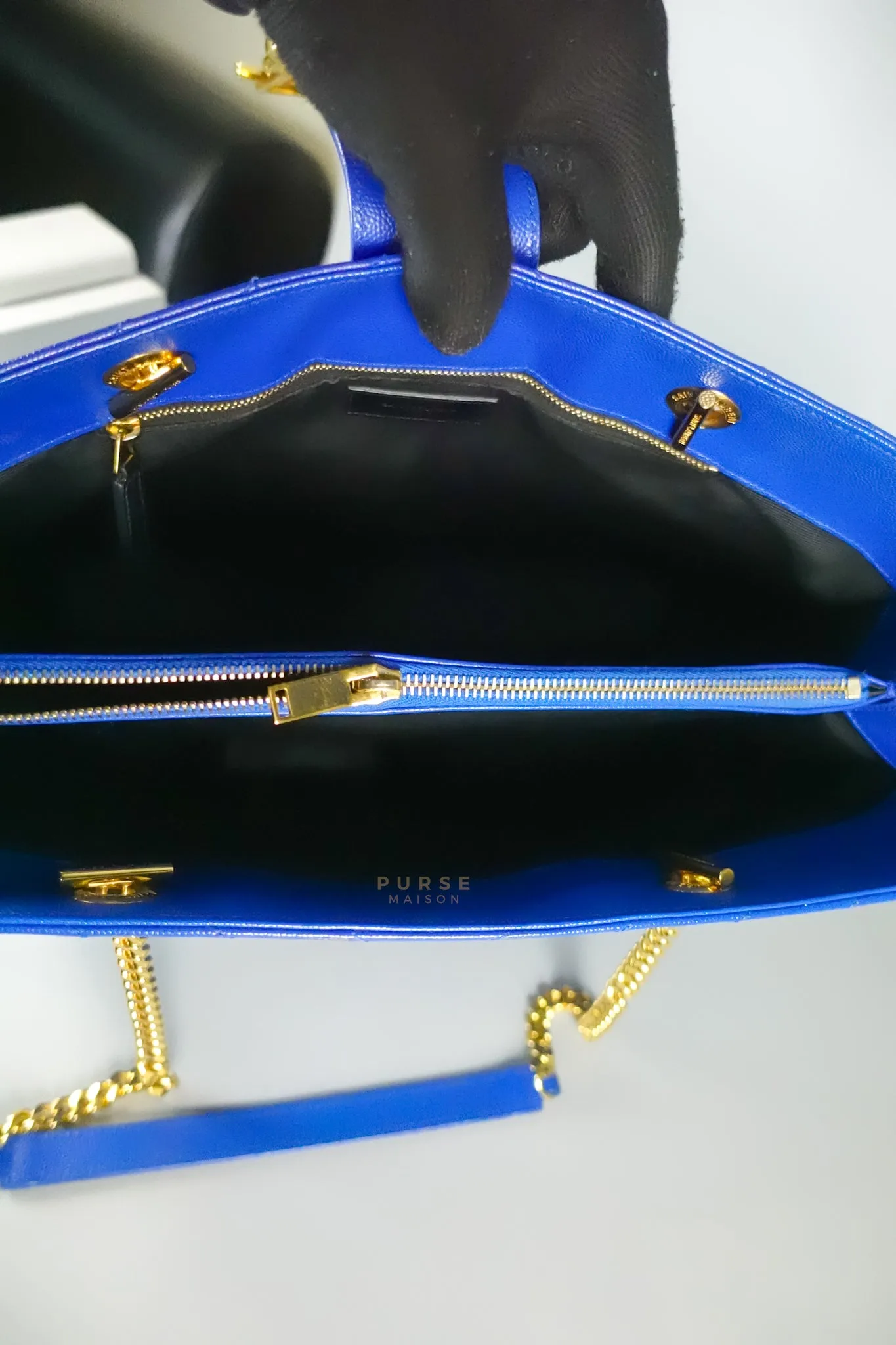 Cassandre Electric Blue Chevrone Quilted Leather Chain Bag