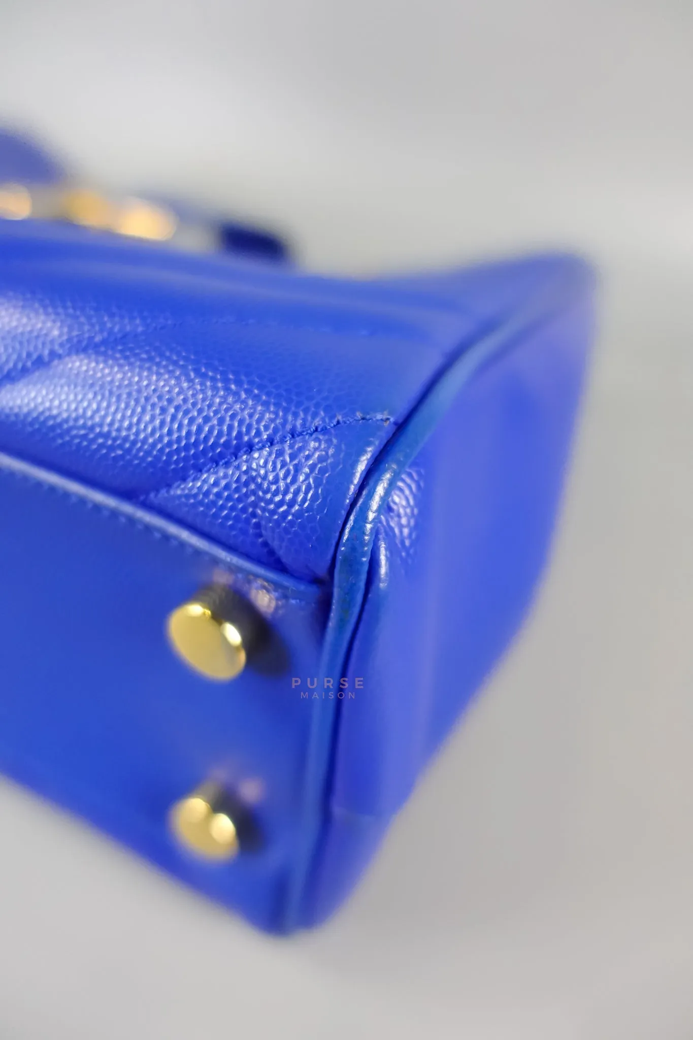 Cassandre Electric Blue Chevrone Quilted Leather Chain Bag