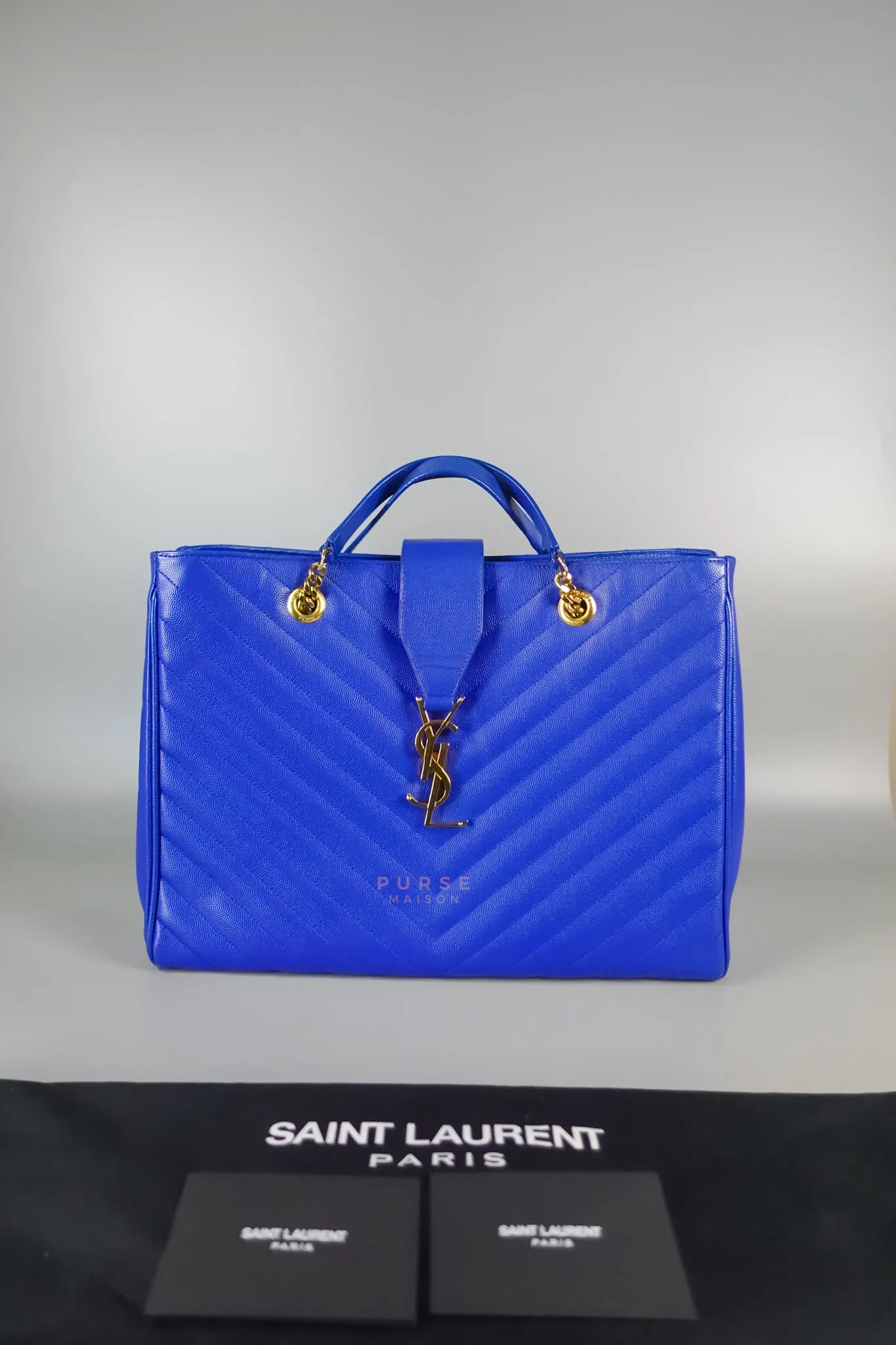 Cassandre Electric Blue Chevrone Quilted Leather Chain Bag