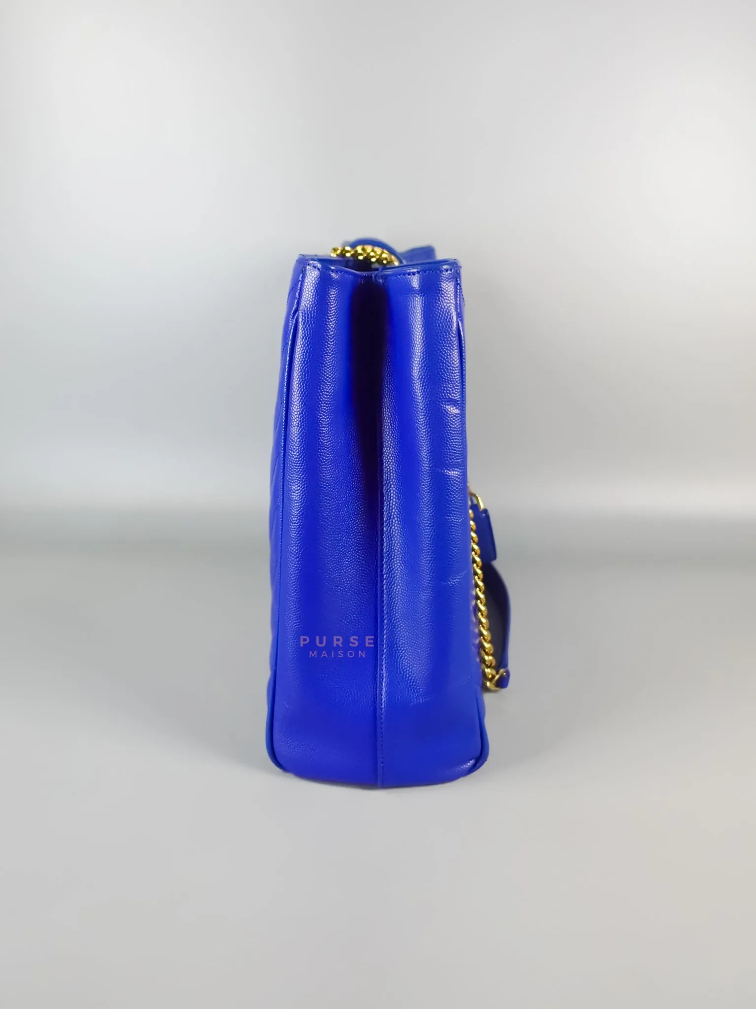 Cassandre Electric Blue Chevrone Quilted Leather Chain Bag