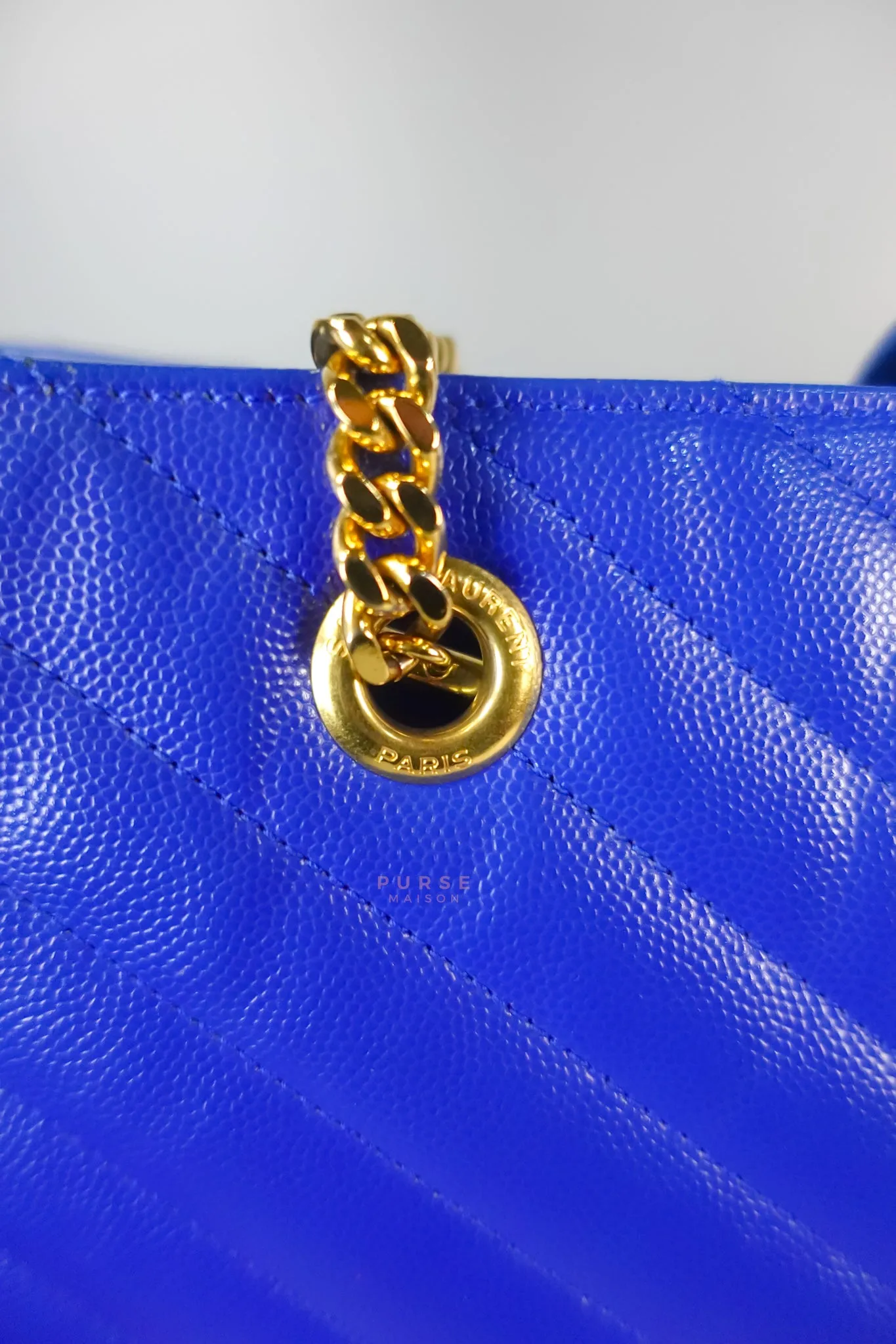 Cassandre Electric Blue Chevrone Quilted Leather Chain Bag