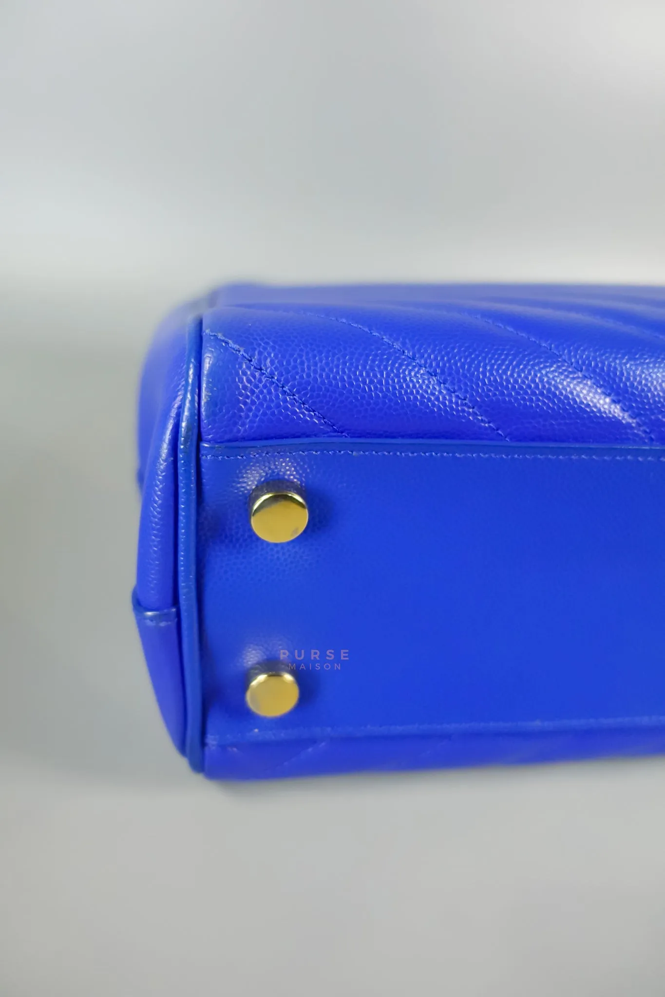 Cassandre Electric Blue Chevrone Quilted Leather Chain Bag