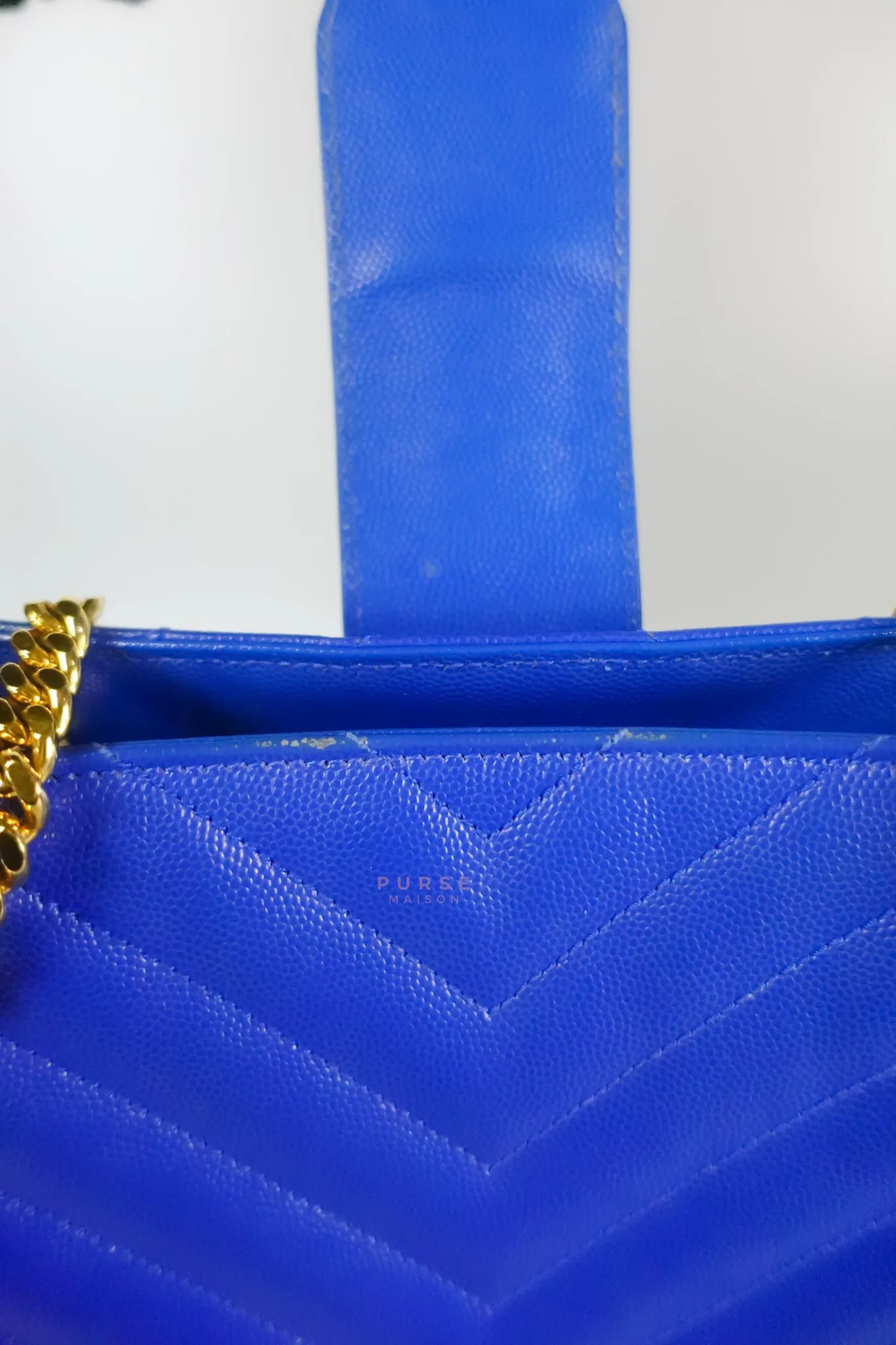 Cassandre Electric Blue Chevrone Quilted Leather Chain Bag
